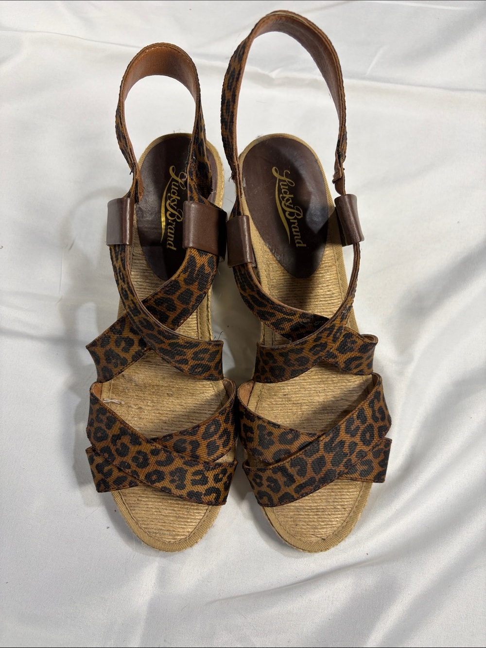 Lucky Brand Leopard Print Espadrille Wedge Sandals - Brown/Black